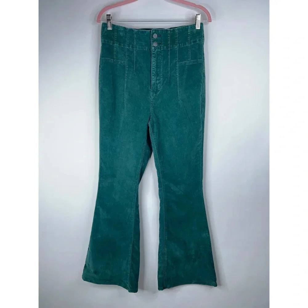 We The Free Green Corduroy Flare Jeans High Rise 70s Colorful Jayde Size 30
